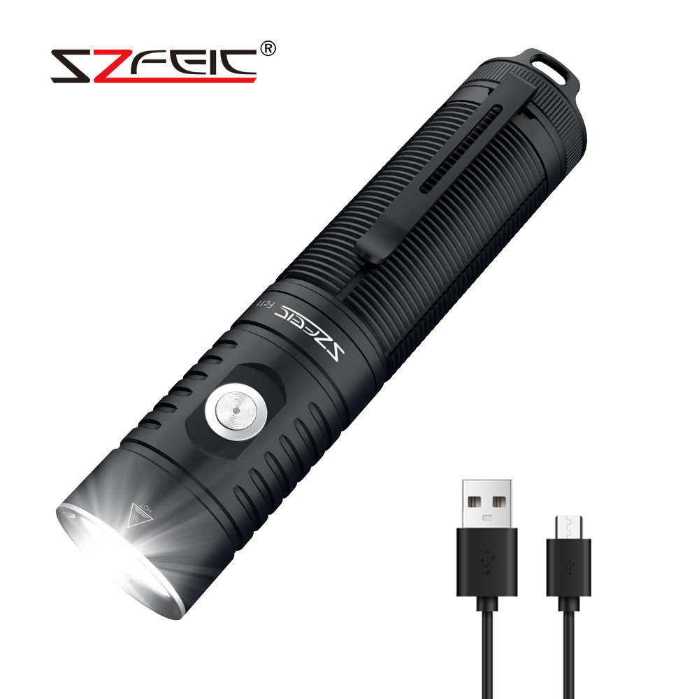 SZFEIC OEM 5 Modes Portable EDC Rechargeable LED Pocket Flashlights 5000mAh IP68 Waterproof 1100 Lumens Powerful Torches Lights