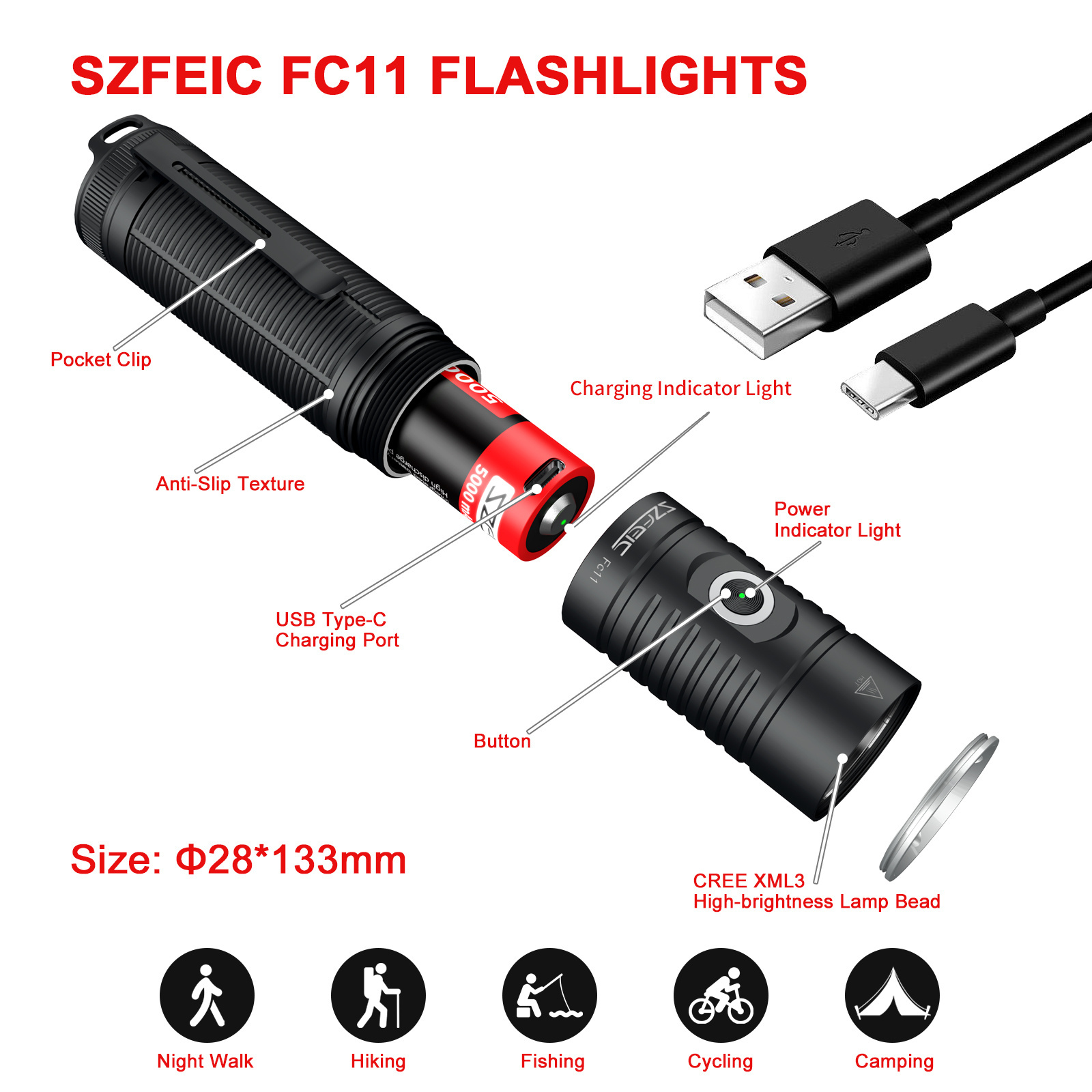 Factory direct mini aluminum usb rechargeable led flashlight powerful pen torch with 21700 battery 5 light modes for camping