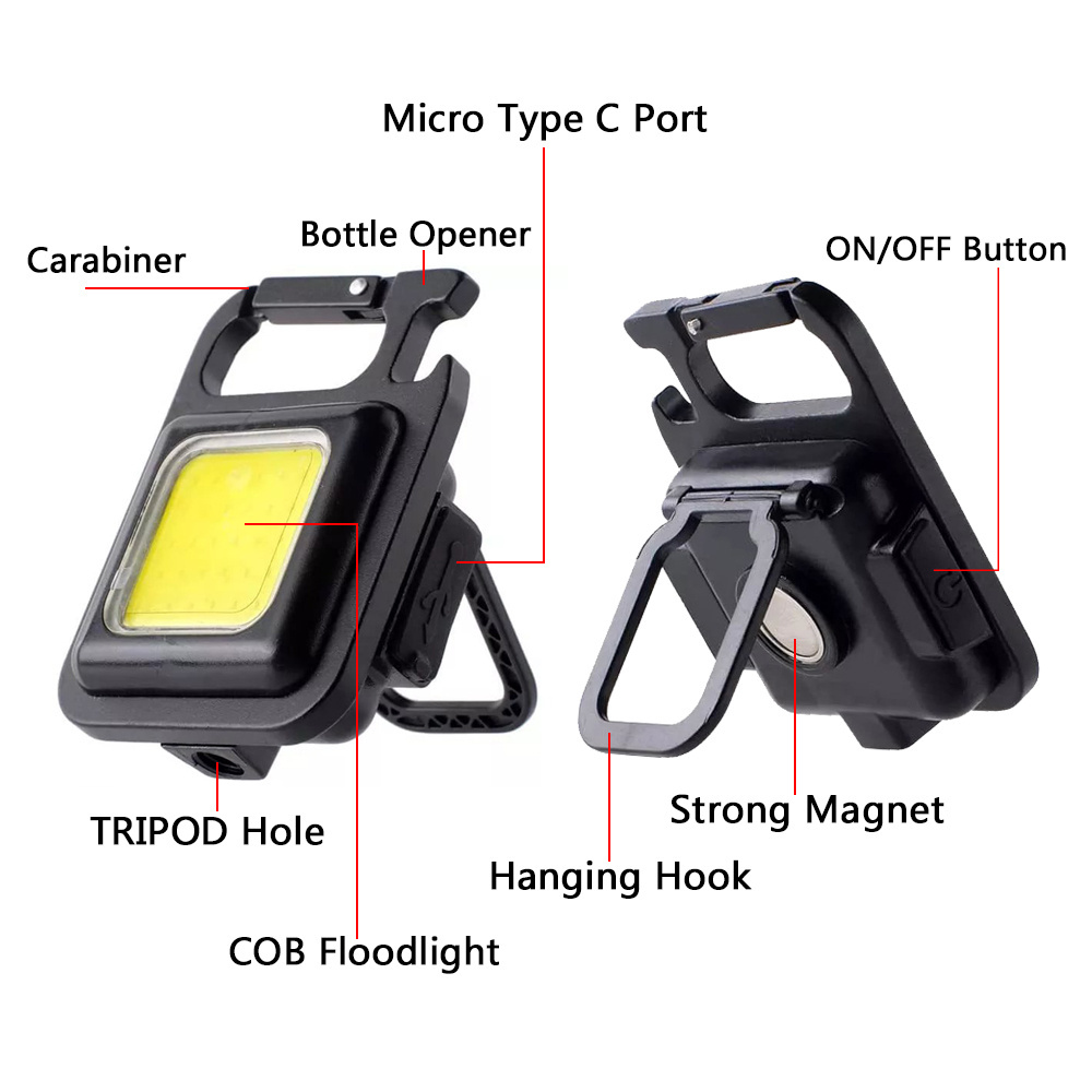 4 Mode Portable Mini COB Keychain Light USB Charging Emergency Lamps Outdoor Night Repair Work Pocket Flashlight Camping Lantern