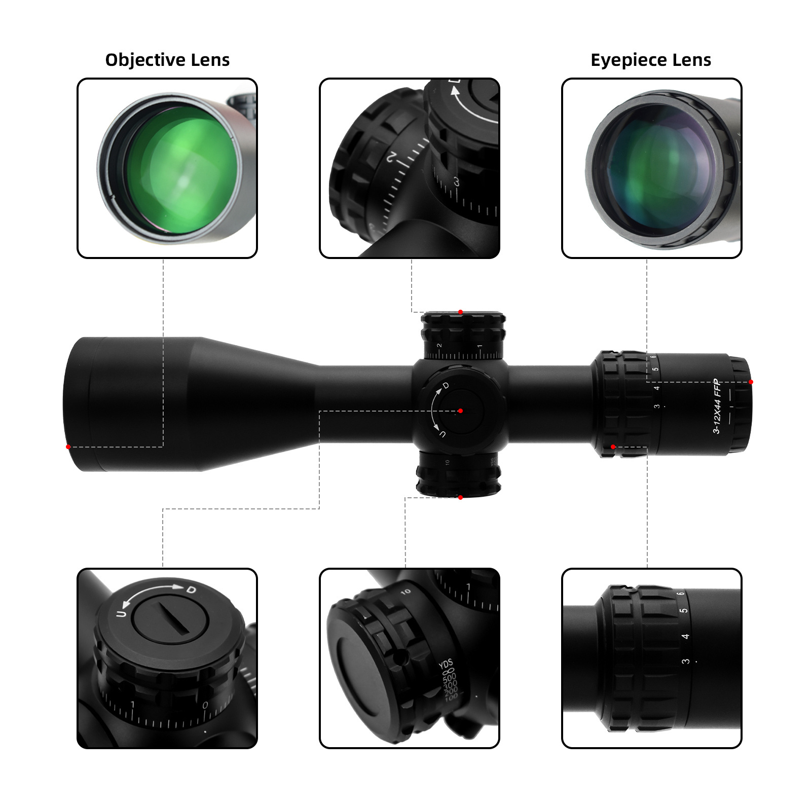 Best selling 3-12X44 First Focal Plane Hunting sight smart Monocular Scope Fog proof Shockproof Optical Hunting scope