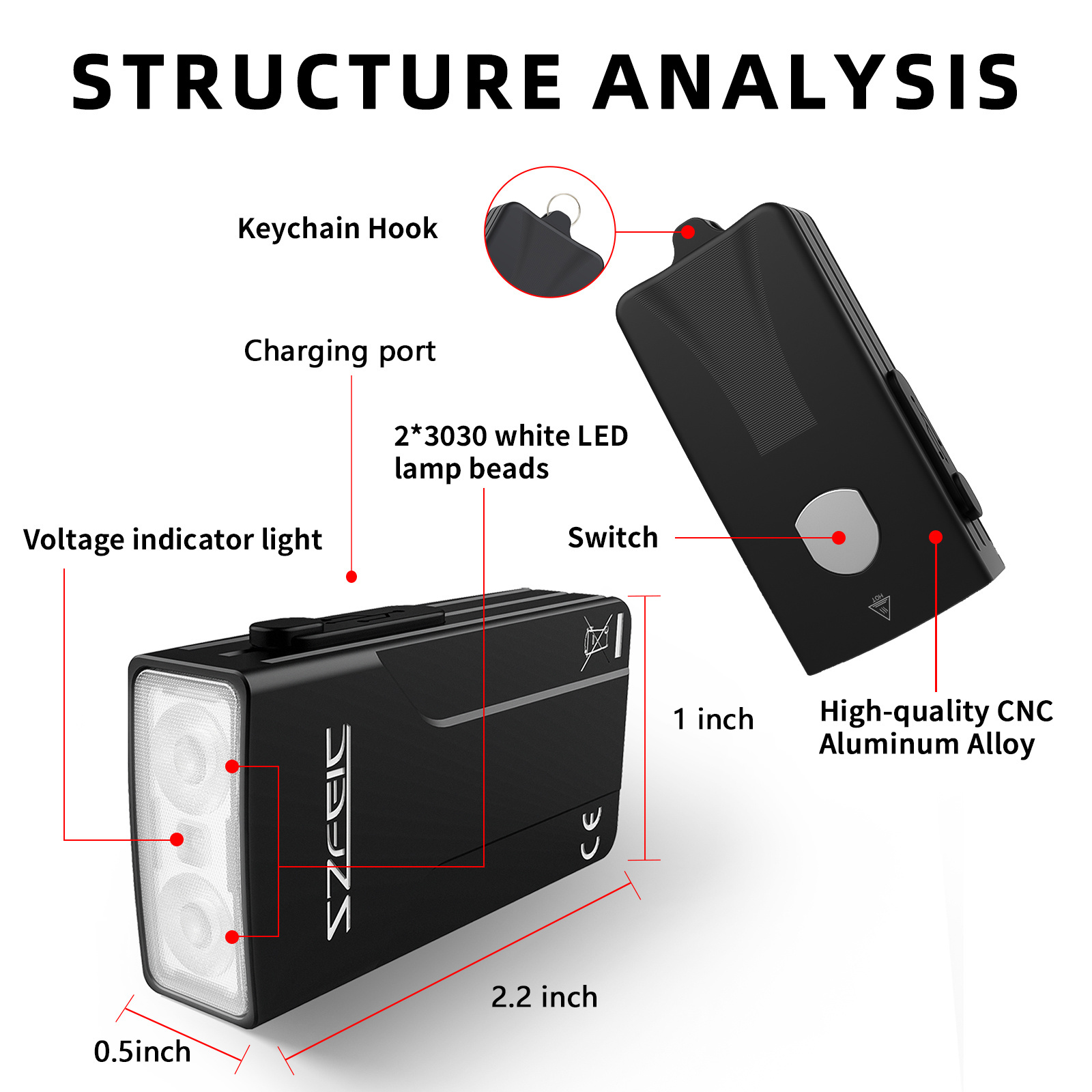 Portable light LED 260 lumen EDC mini keychain flashlight Dual light bead Type-C charging IP66 waterproof torch led pocket light