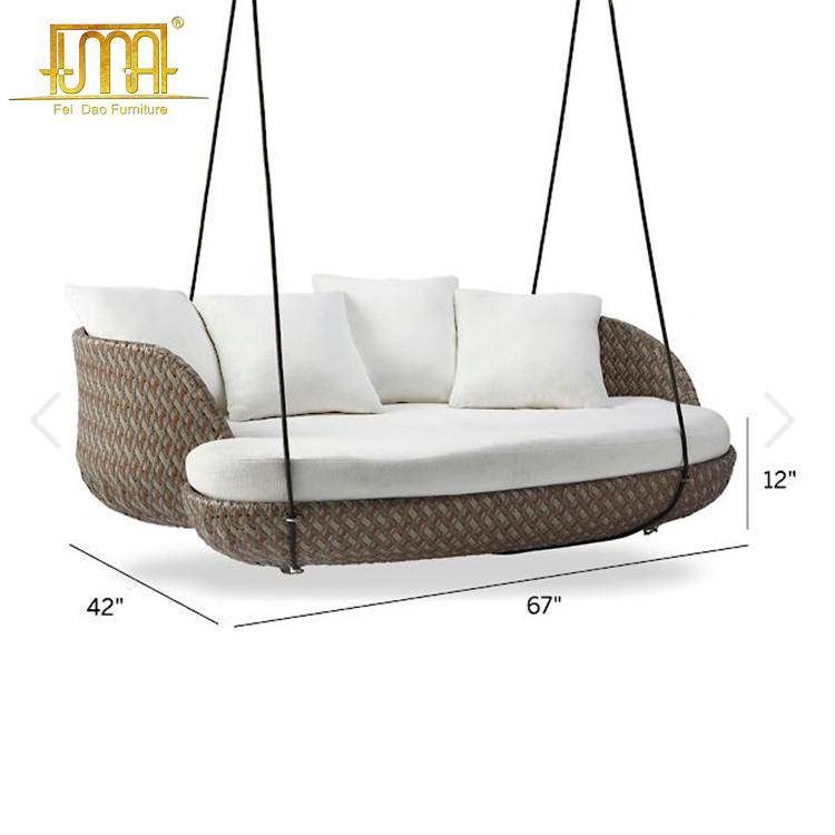 Uv protection wicker rattan outdoor hanging daybed with cushion