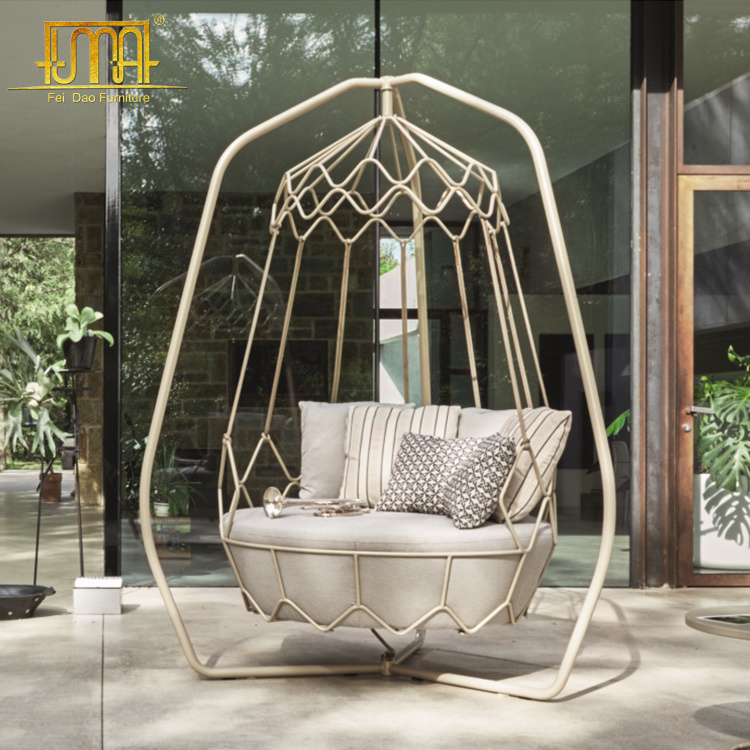 Outdoor furniture wicker rattan swing hanging chair with steel stand