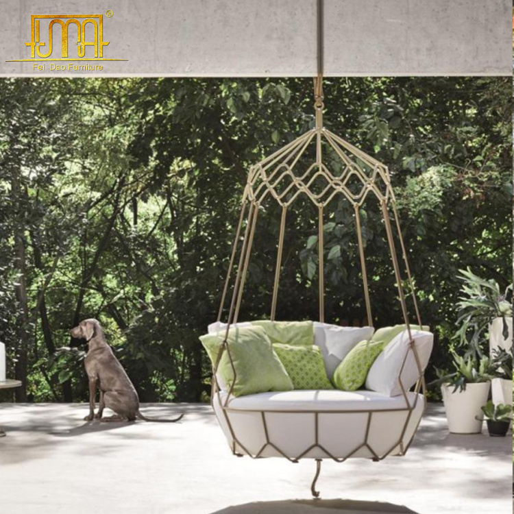 Outdoor furniture wicker rattan swing hanging chair with steel stand