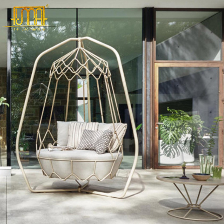 Outdoor furniture wicker rattan swing hanging chair with steel stand