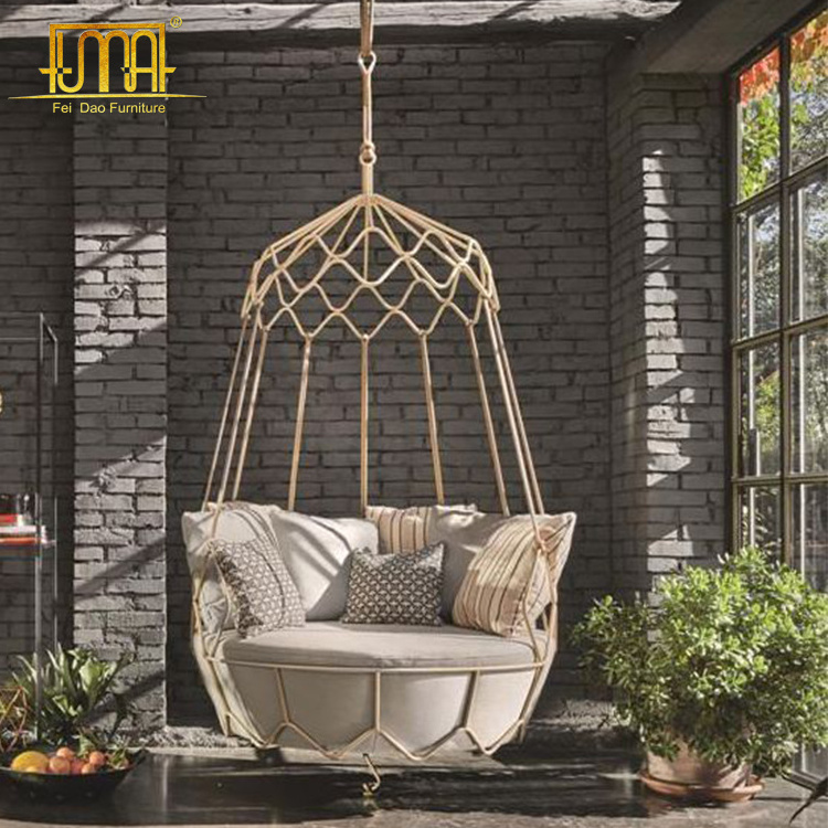 Outdoor furniture wicker rattan swing hanging chair with steel stand