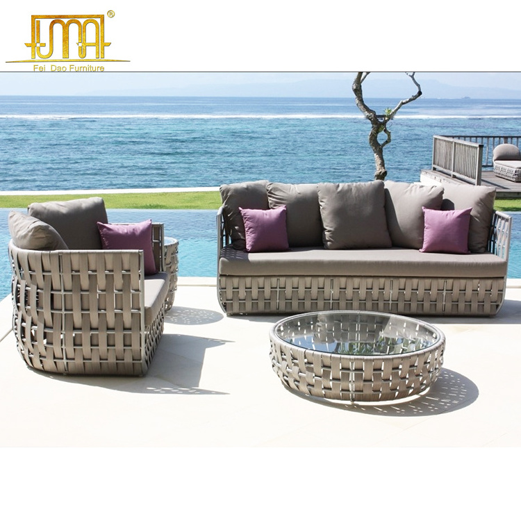 Outdoor Leisure Garden Furnitures Waterproof Patio 4 seater Strips Sofa Set