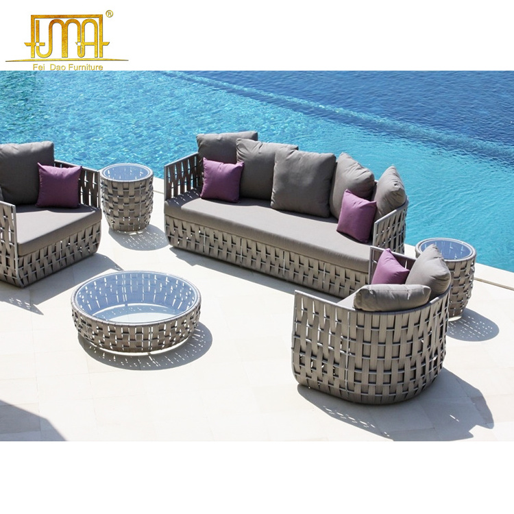 Outdoor Leisure Garden Furnitures Waterproof Patio 4 seater Strips Sofa Set