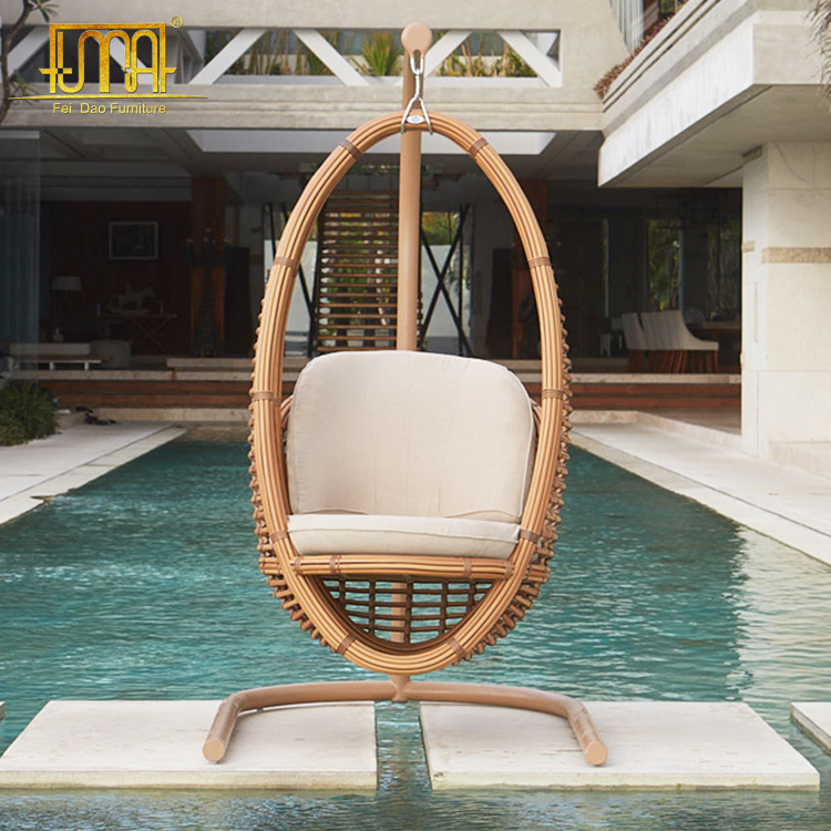 Luxury Outdoor Garden Set Stainless Steel Frame Bamboo Swing Hanging Pod Chair