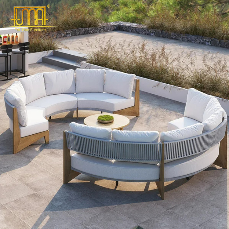 Teak Half Round 8 Pieces Curved Modular Outdoor Patio Set Garden Sofas