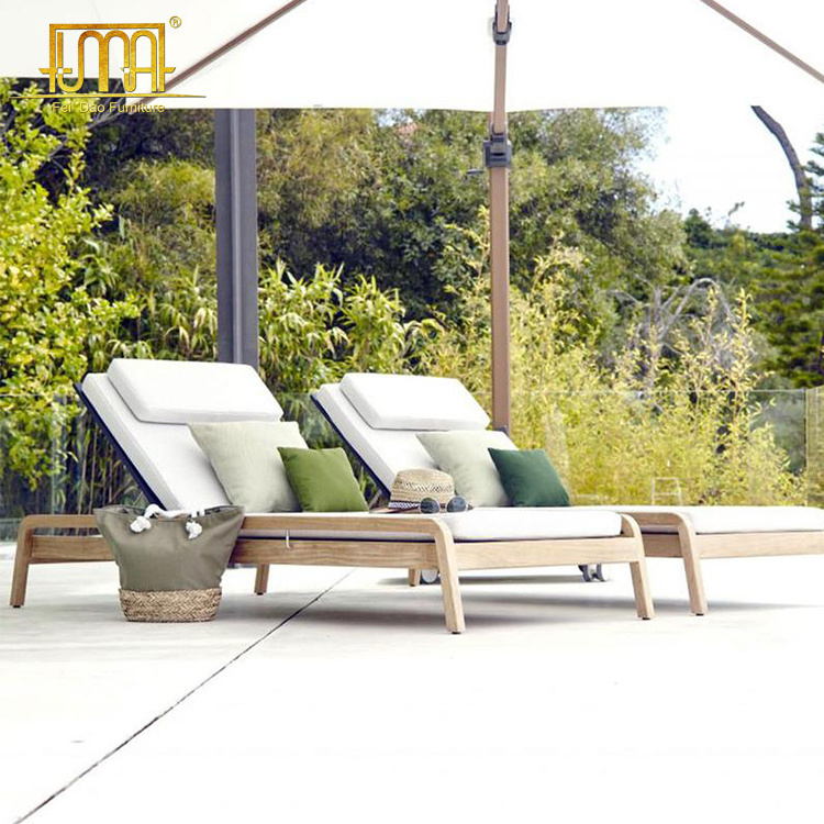 Outdoor Aluminum Folding Swimming Pool Teak Wood Chaise Lounge