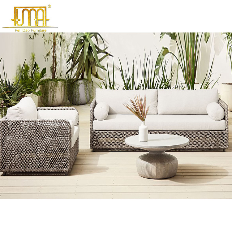 Outdoor 3 piece patio pe wicker rattan sofa set with cushion