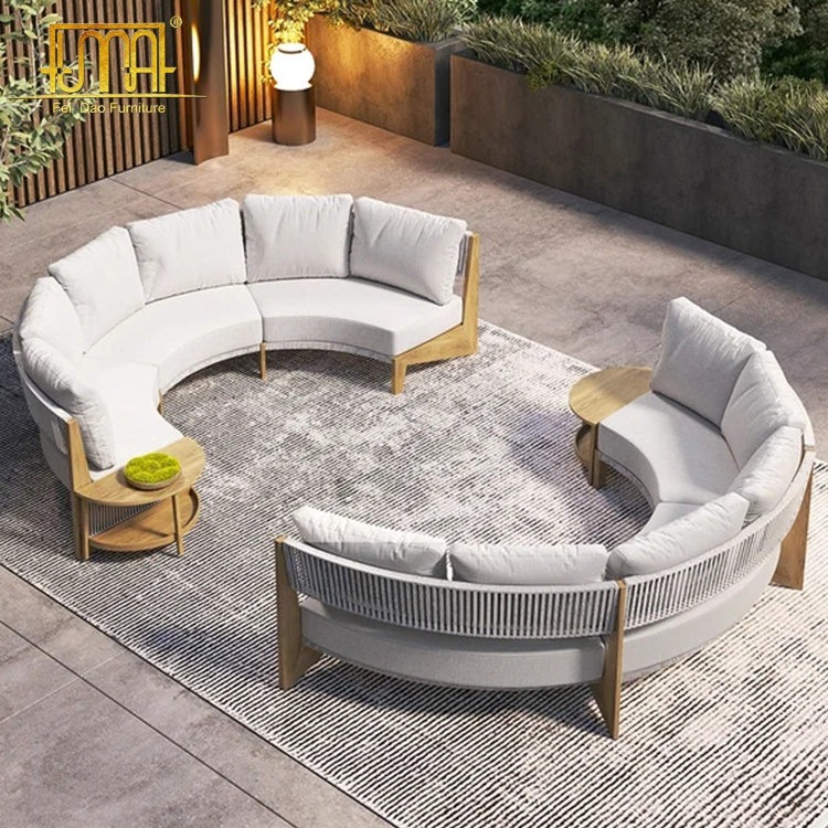 Teak Half Round 8 Pieces Curved Modular Outdoor Patio Set Garden Sofas