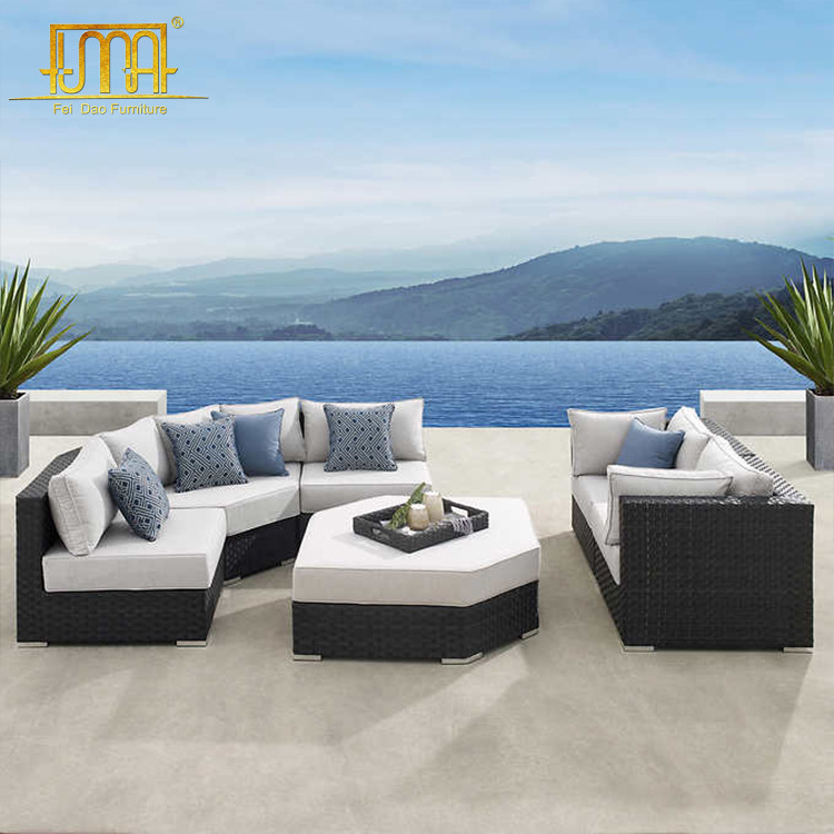 Waterproof Outdoor Furniture Wicker Rattan 7 Piece Deep Seating Sofa Set