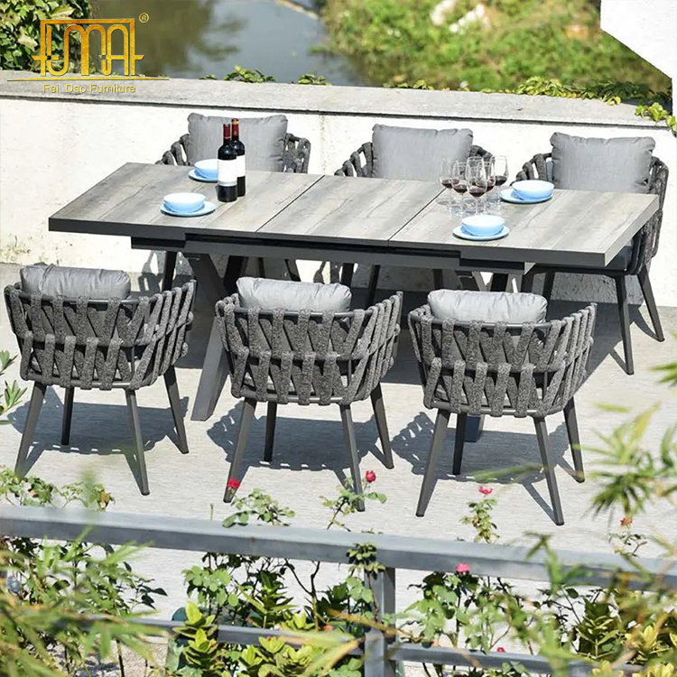 Patio Outdoor Furniture 7 Pieces Aluminum Extendable Dining Table And Chairs Set