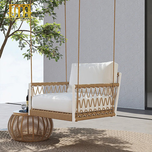 Woven Rope Outside Patio Swing Sofa Arm Chair with White Cushion