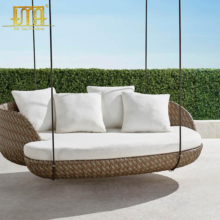 Uv protection wicker rattan outdoor hanging daybed with cushion