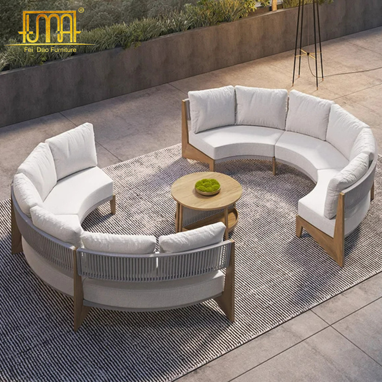 Teak Half Round 8 Pieces Curved Modular Outdoor Patio Set Garden Sofas