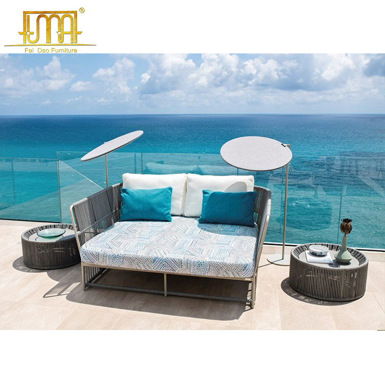 Woven rope lounge nordic design aluminum sun bed outdoor furniture