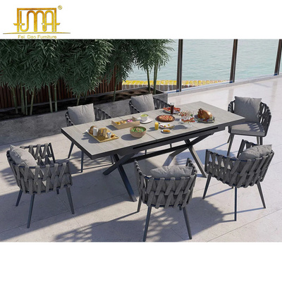 Patio Outdoor Furniture 7 Pieces Aluminum Extendable Dining Table And Chairs Set