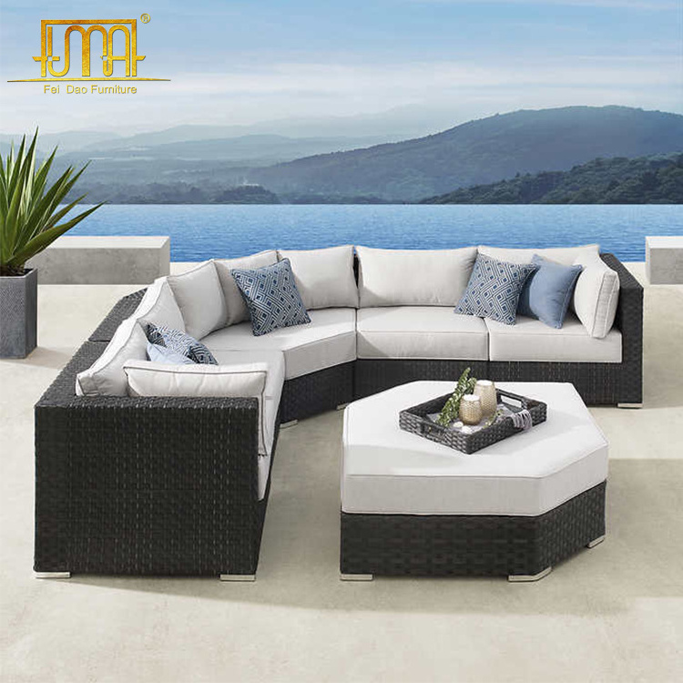 Waterproof Outdoor Furniture Wicker Rattan 7 Piece Deep Seating Sofa Set