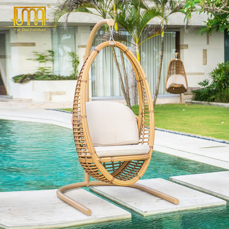 Luxury Outdoor Garden Set Stainless Steel Frame Bamboo Swing Hanging Pod Chair