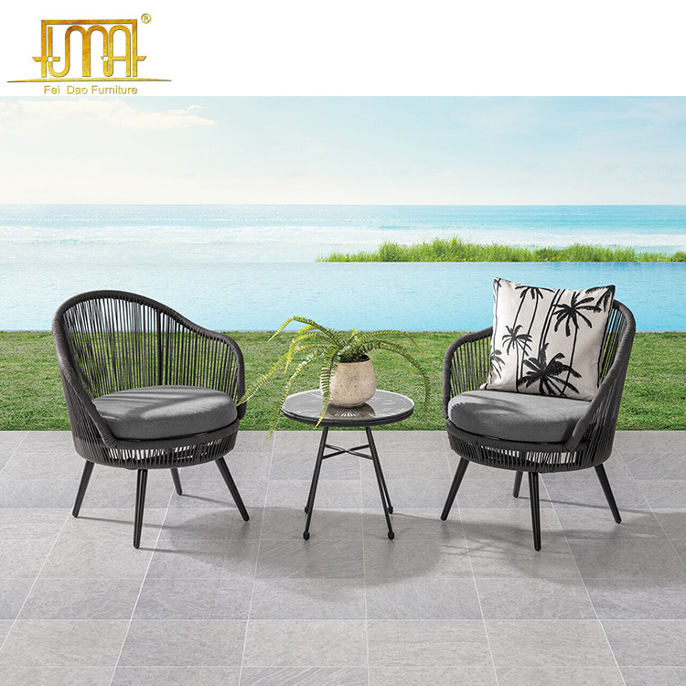 Outdoor garden furniture 3 piece reclining rattan patio dining set