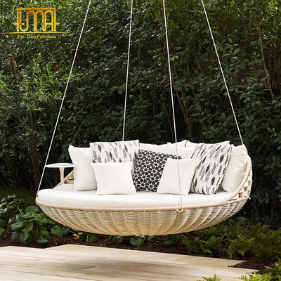 Outdoor Swing Bed Hanging Daybed Porch Rope Wicker Rattan Round Hanging Bed