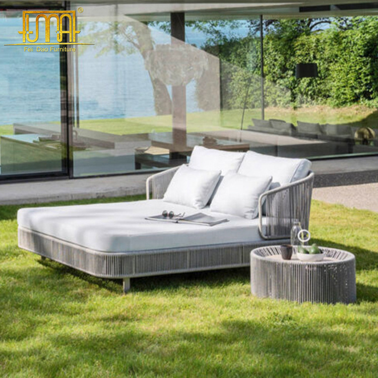 Outdoor Garden Furniture Aluminum Frame Rope Double Sun Chaise Lounge