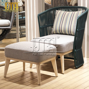 Outdoor furniture woven rope  modern teak wood leg garden chair  with ottoman