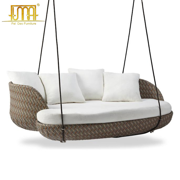 Uv protection wicker rattan outdoor hanging daybed with cushion