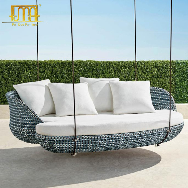 Uv protection wicker rattan outdoor hanging daybed with cushion