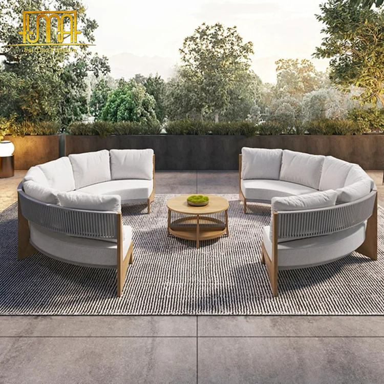 Teak Half Round 8 Pieces Curved Modular Outdoor Patio Set Garden Sofas