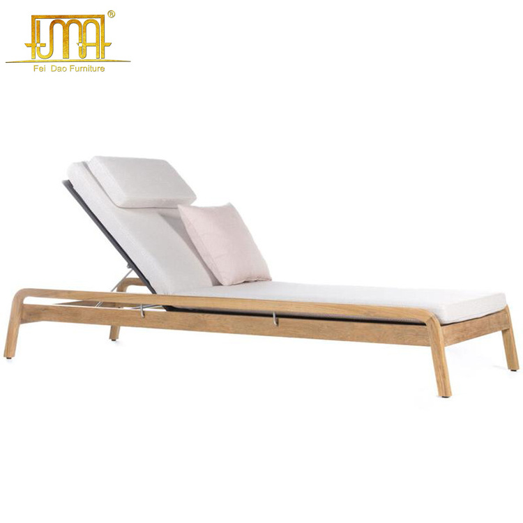 Outdoor Aluminum Folding Swimming Pool Teak Wood Chaise Lounge