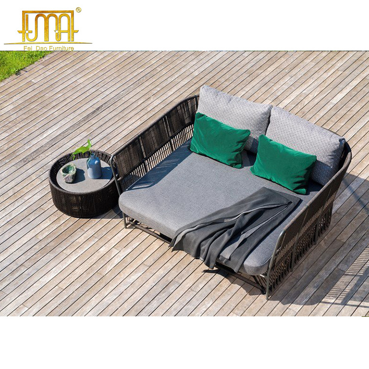 Woven rope lounge nordic design aluminum sun bed outdoor furniture