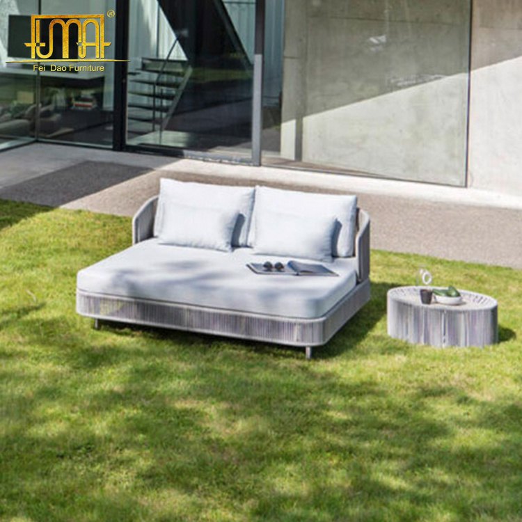 Outdoor Garden Furniture Aluminum Frame Rope Double Sun Chaise Lounge