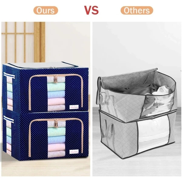 72L Foldable Storage Bins Organizers Oxford Cloth Steel Frame Storage Box for Closet Comforter Bedding  Clothes