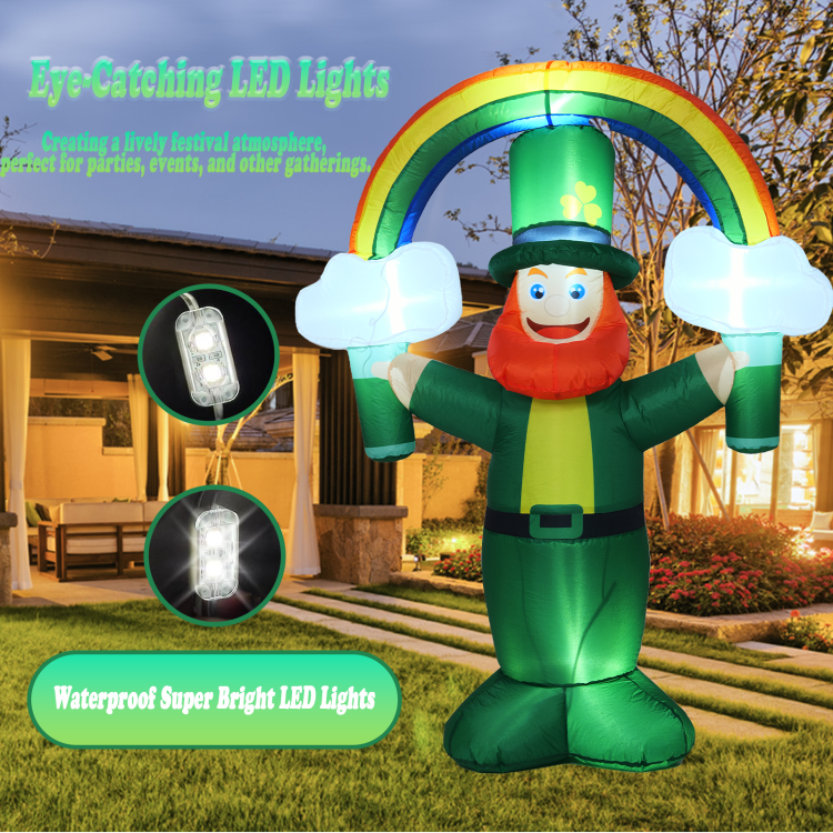 6FT St Patricks Day Inflatables Outdoor Decorations, Built-in Super Bright LED Lights Blow Up Leprechaun Yard Decorations