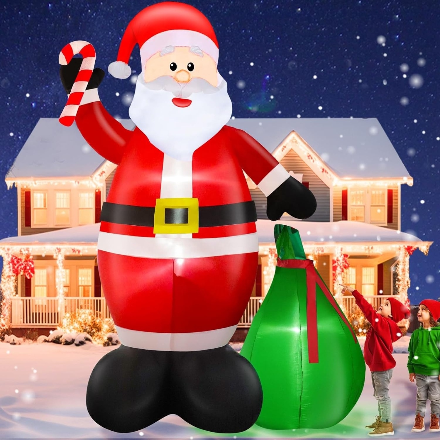 Santa Claus Carrying a Gifts Hot selling Customized Giant Inflatable Cartoon Christmas Santa LED Lights Claus Decorative