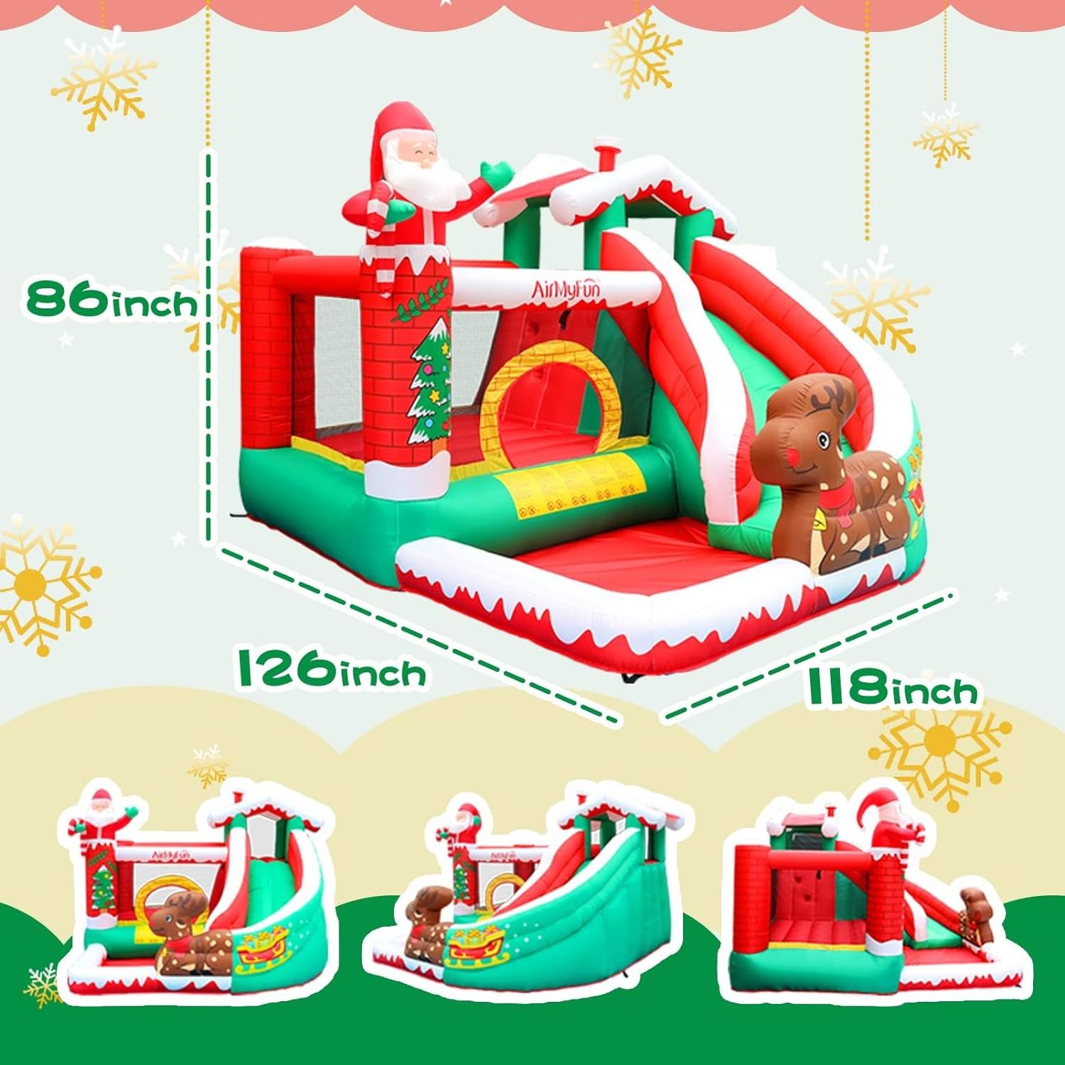 Inflatable Christmas Bounce House with slide Inflatable Santa Snow House Children's Outdoor Party with blower