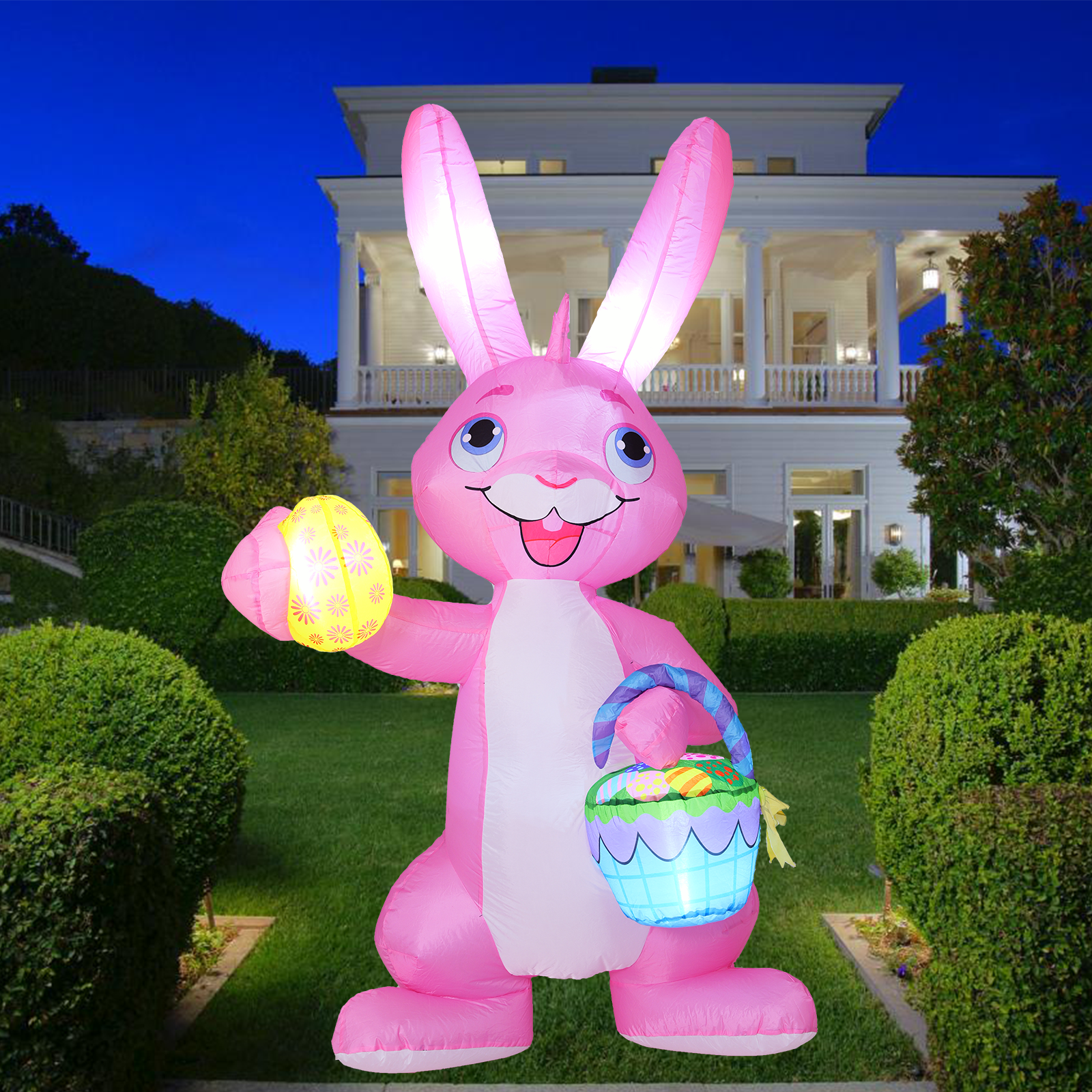 6 FT Easter Inflatables Bunny Outdoor Decoration with Egg and Basket, Lighted Easter Yard Decoration for Garden Lawn Decor