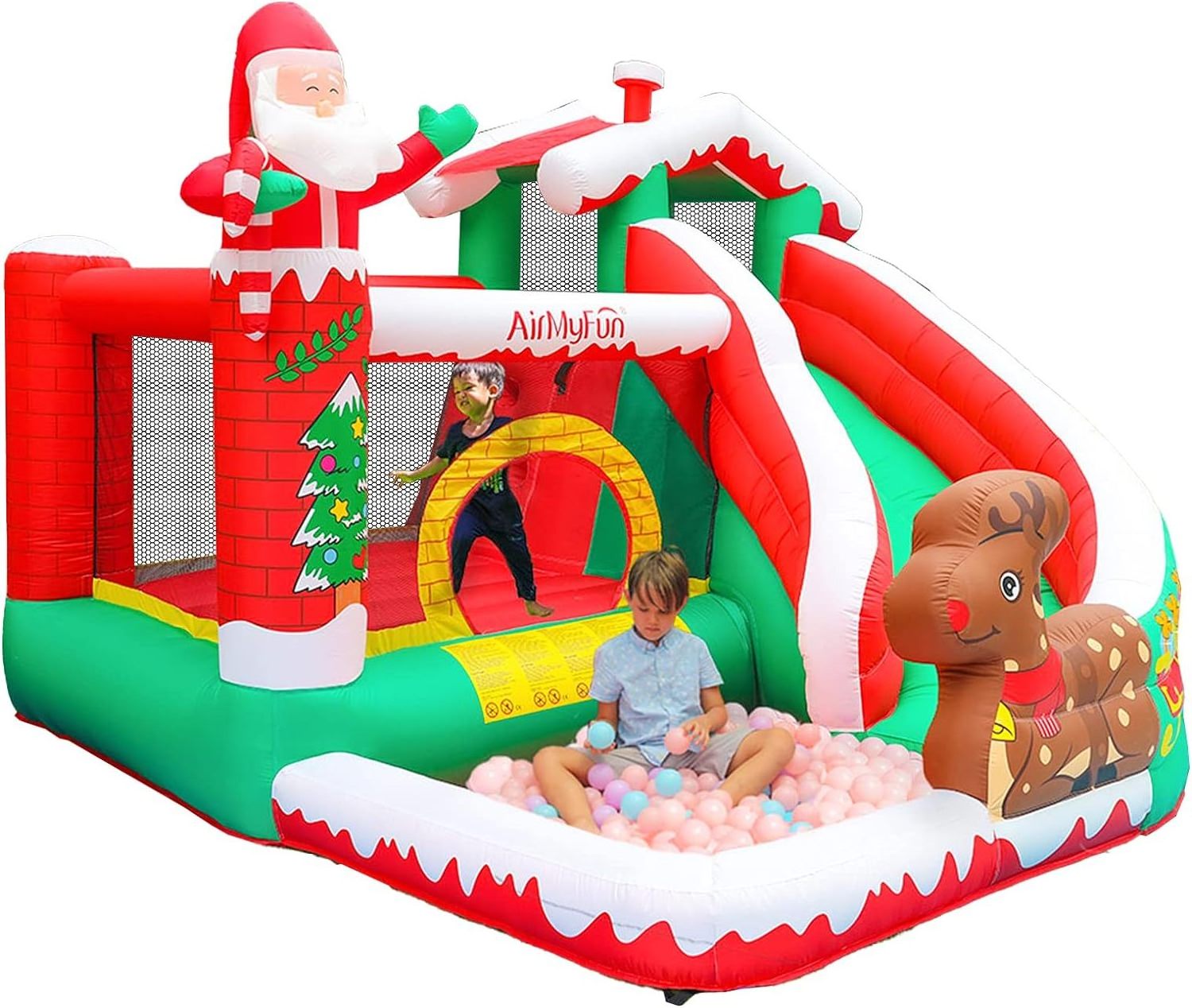 Inflatable Christmas Bounce House with slide Inflatable Santa Snow House Children's Outdoor Party with blower