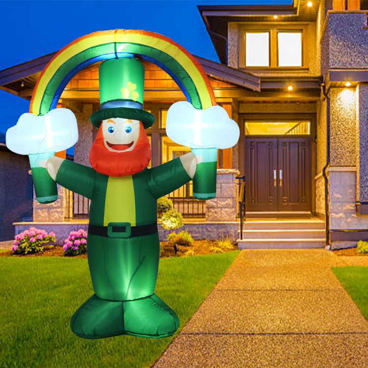 6FT St Patricks Day Inflatables Outdoor Decorations, Built-in Super Bright LED Lights Blow Up Leprechaun Yard Decorations