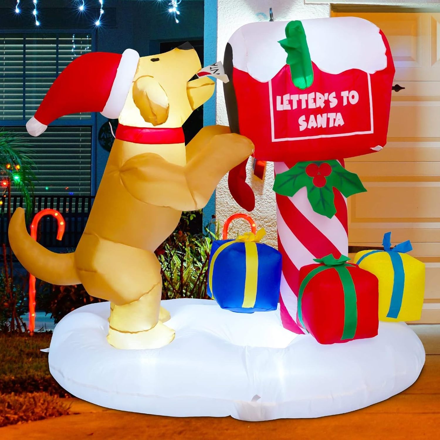 1.5 m Christmas inflatable outdoor decoration inflatable dog and newspaper box with built-in LED lights for Christmas holiday