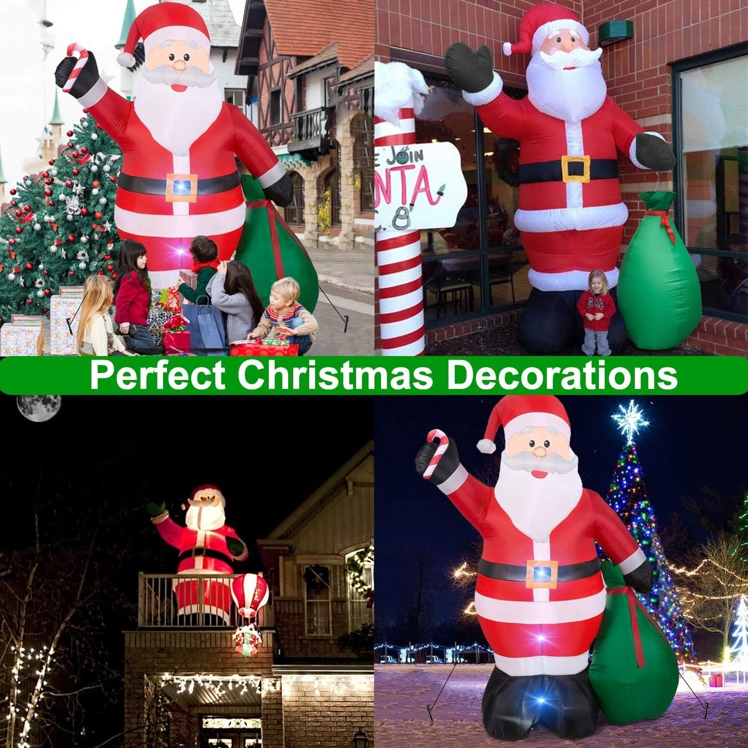 Santa Claus Carrying a Gifts Hot selling Customized Giant Inflatable Cartoon Christmas Santa LED Lights Claus Decorative