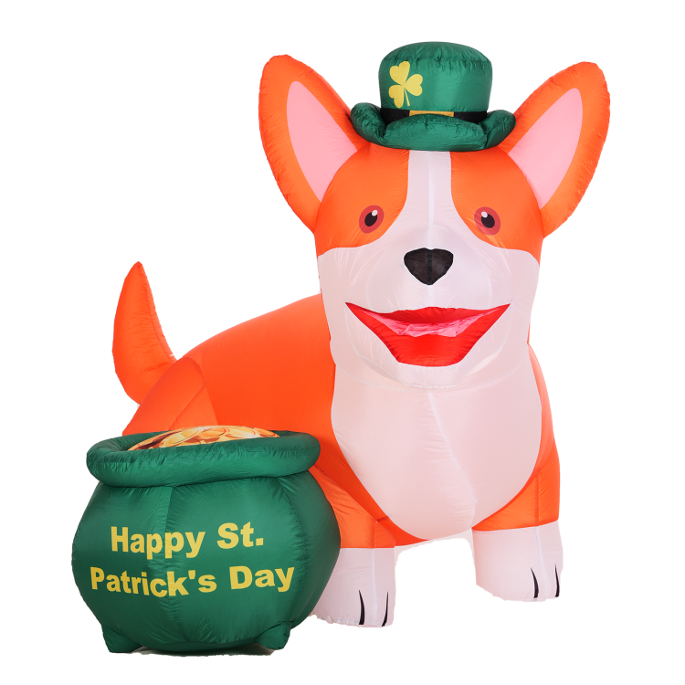 6FT St. Patrick's Day Inflatables Corgi with Gold Coin Outdoor Decoration with Bright LED Lights for Party Garden Lawn Decor