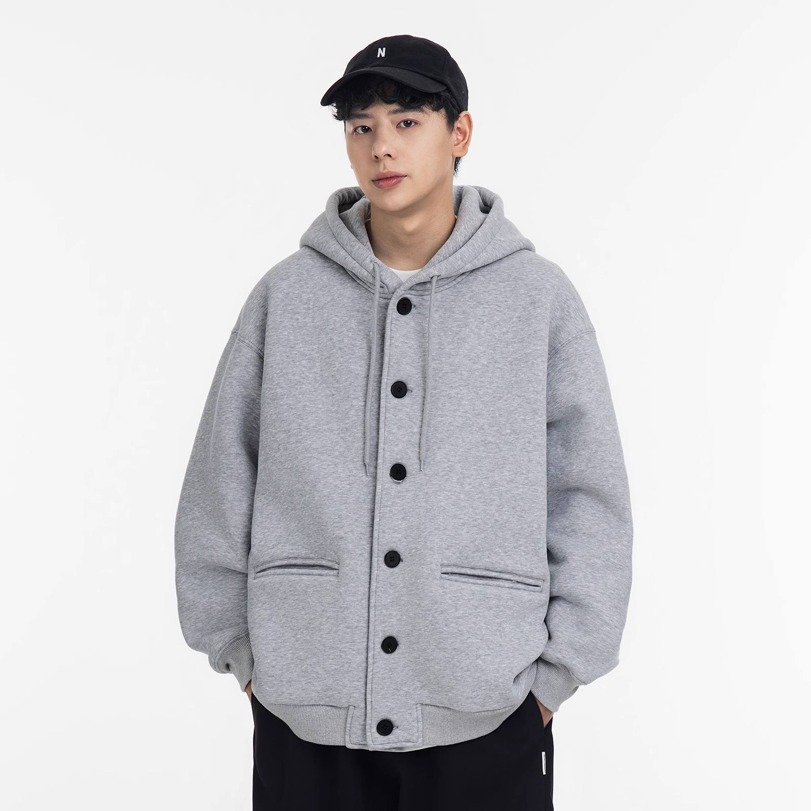 Autumn and Winter 450g Plush Heavy-duty Cardigan Hoodie with Japanese Trend Loose Hooded Jacket for Men