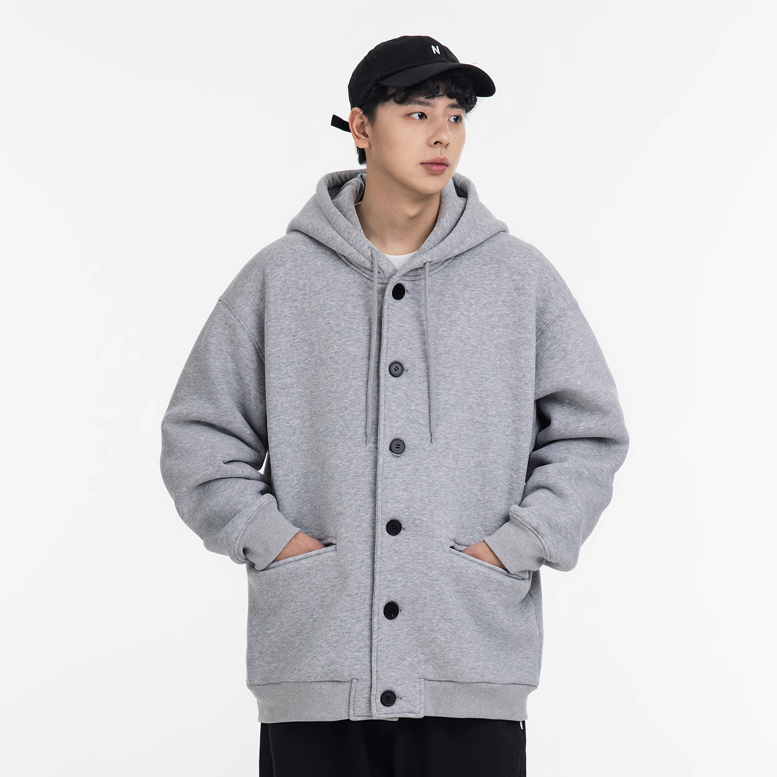 Autumn and Winter 450g Plush Heavy-duty Cardigan Hoodie with Japanese Trend Loose Hooded Jacket for Men