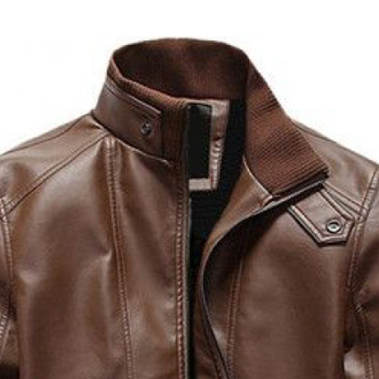 Men's leather jacket Slim shape standing collar youth leisure motorcycle jacket Spring and autumn trend coat ment Slim shape sta