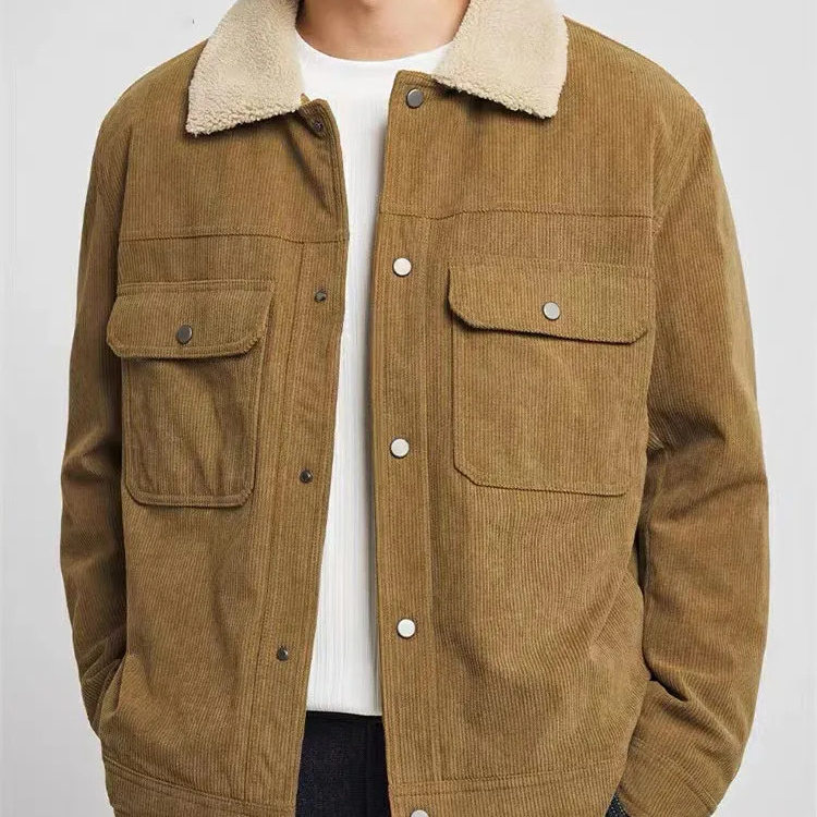 Men's Winter Corduroy Velvet Thickened Warm Jacket Stand Collar Casual Men's Youth Corduroy Jacket